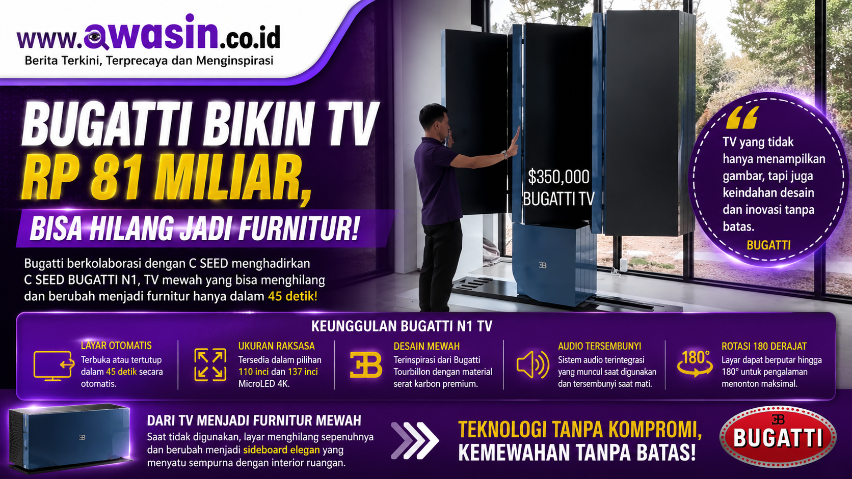 Bukan TV Biasa! Bugatti N1 Bisa “Menghilang” dan Berubah Jadi Furnitur Mewah