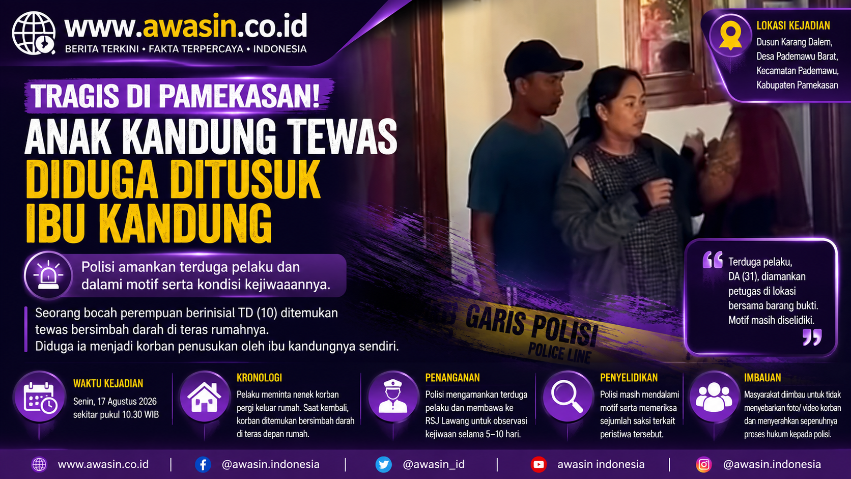 Tragis di Pamekasan, Bocah 10 Tahun Tewas Diduga Ditusuk Ibu Kandung