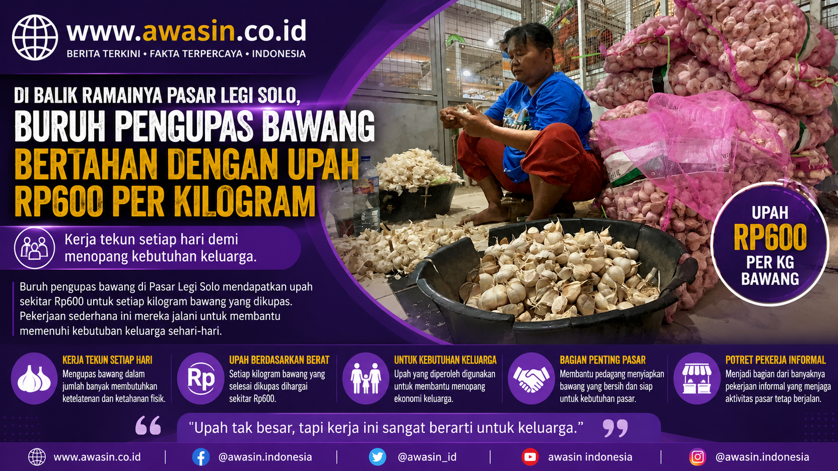 Buruh Pengupas Bawang Pasar Legi Solo Bertahan dengan Upah Rp600 per Kilogram demi Keluarga