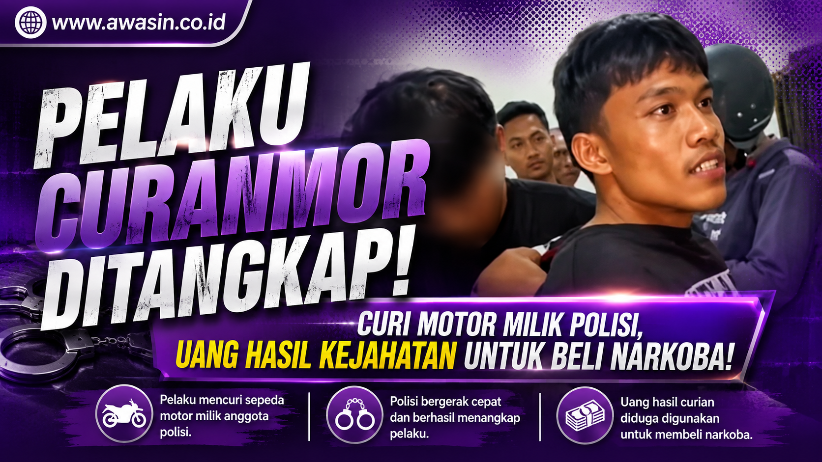 Nekat Curi Motor Milik Polisi, Pelaku Curanmor Ditangkap, Uang Kejahatan Diduga Dipakai Beli Narkoba