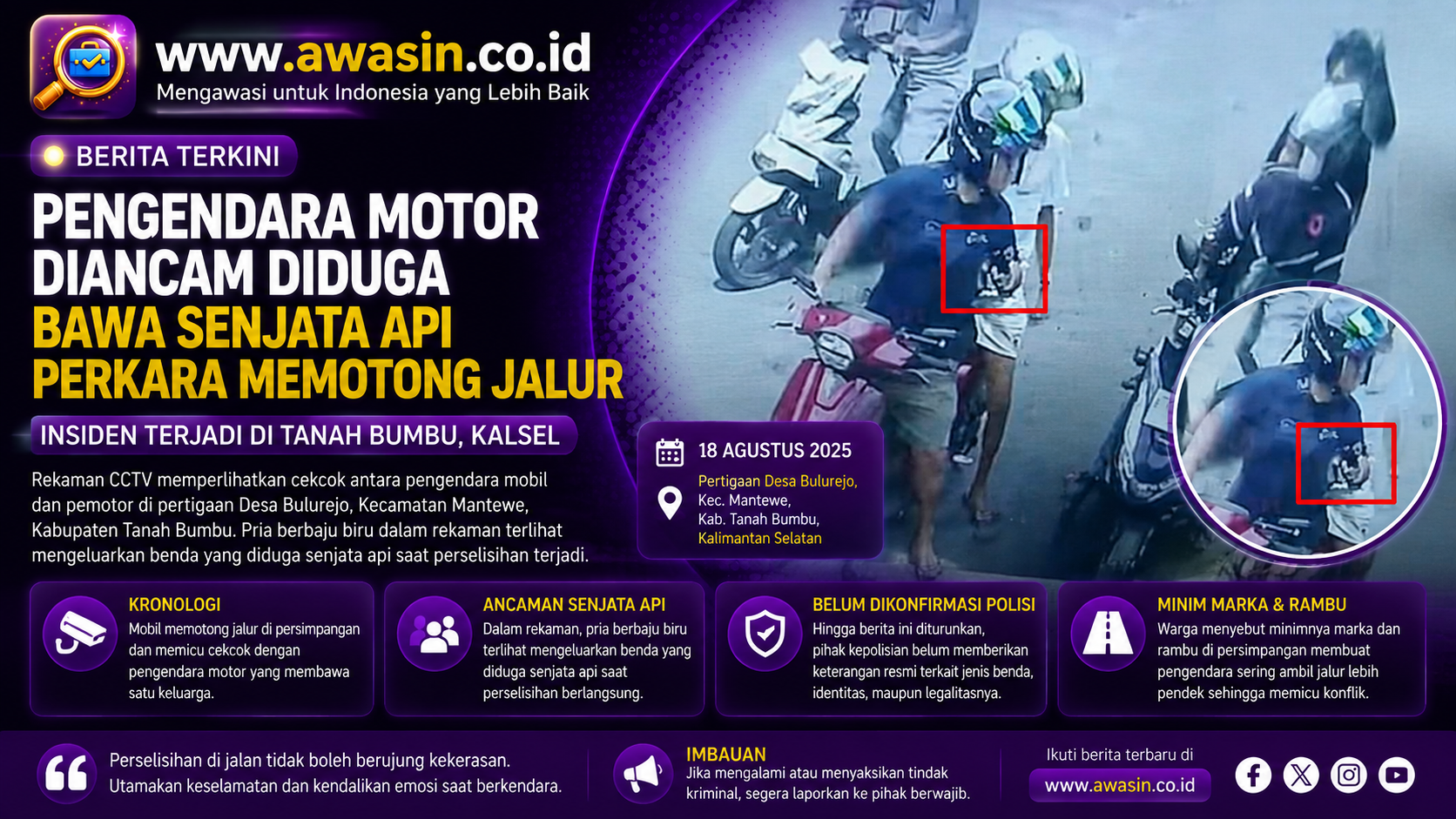 Mobil Diduga Potong Jalur, Cekcok dengan Pemotor Berujung Ancaman Benda Mirip Senjata Api