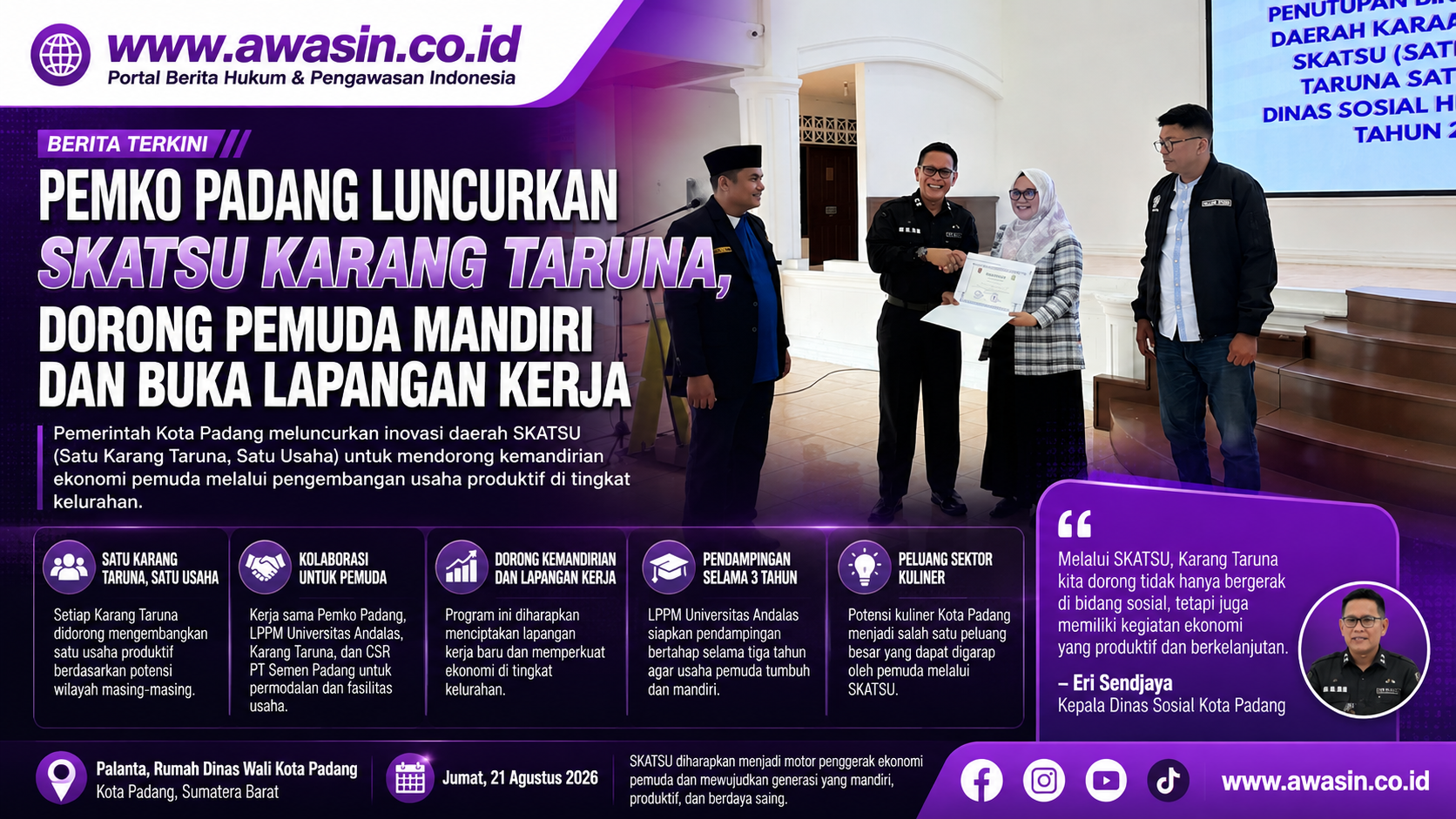 Pemko Padang Luncurkan SKATSU, Dorong Pemuda Bangun Usaha dan Buka Lapangan Kerja