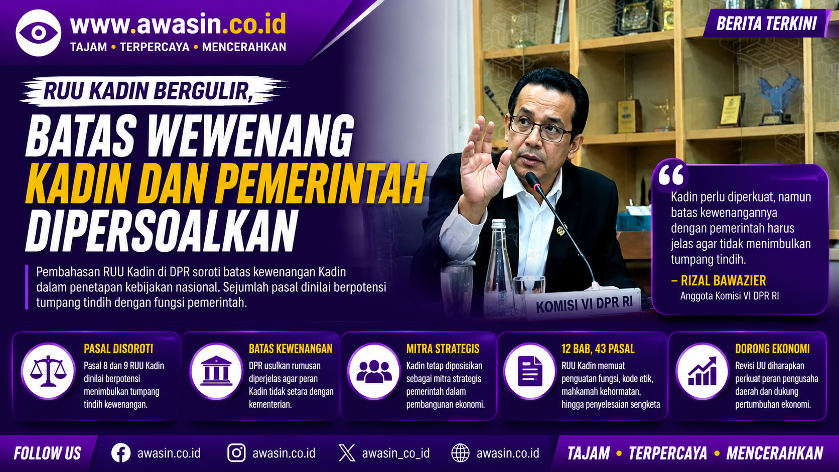 RUU Kadin Jadi Sorotan, DPR Minta Batas Kewenangan dengan Pemerintah Diperjelas