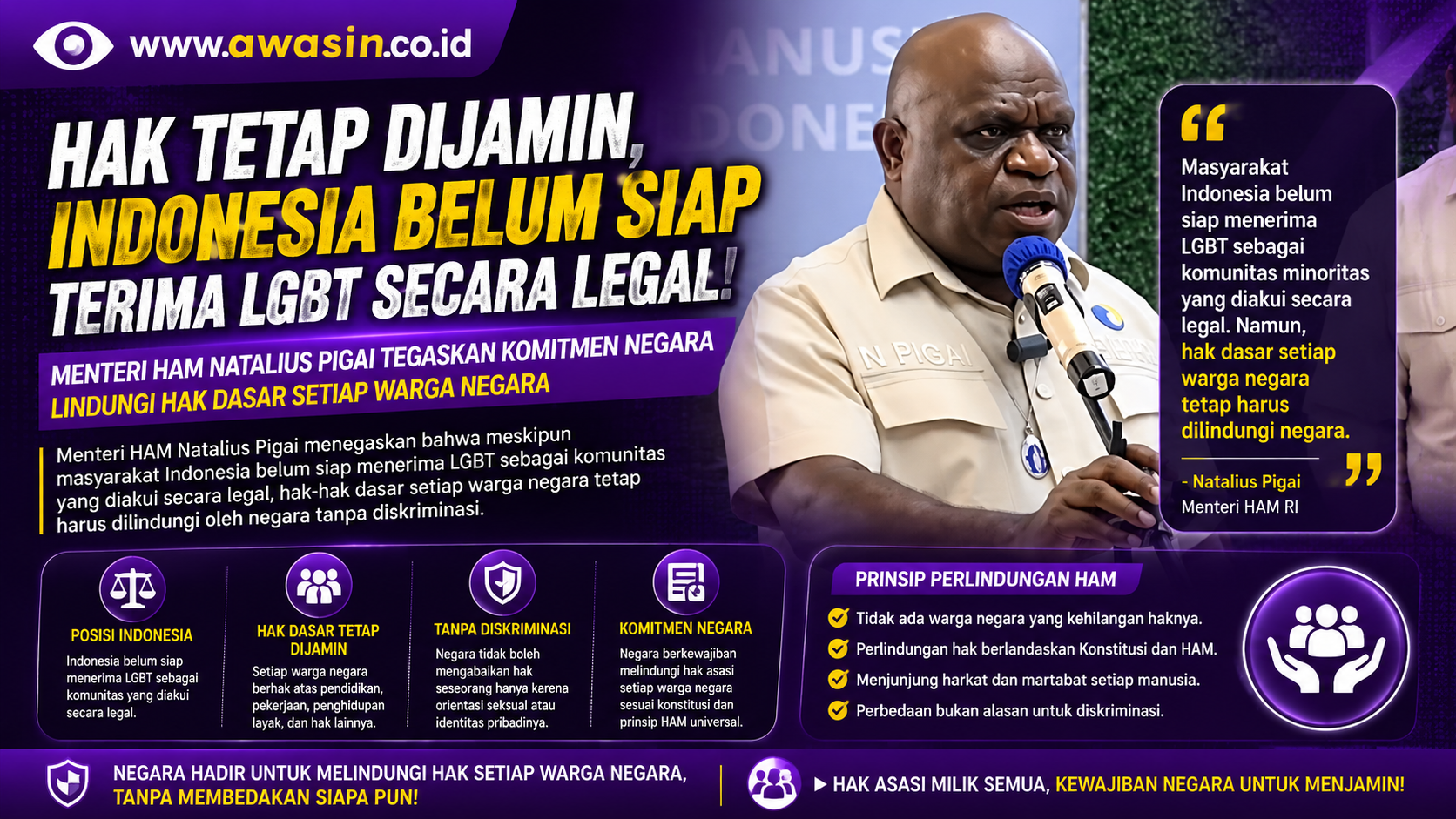 Menteri HAM Natalius Pigai Tegaskan Hak Warga LGBT Tetap Dijamin, Meski Indonesia Dinilai Belum Siap Menerima Secara Legal