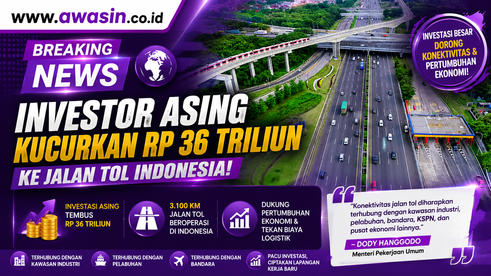 Investor Asing Kucurkan Rp36 Triliun ke Jalan Tol Indonesia, Pemerintah Bidik Konektivitas Ekonomi