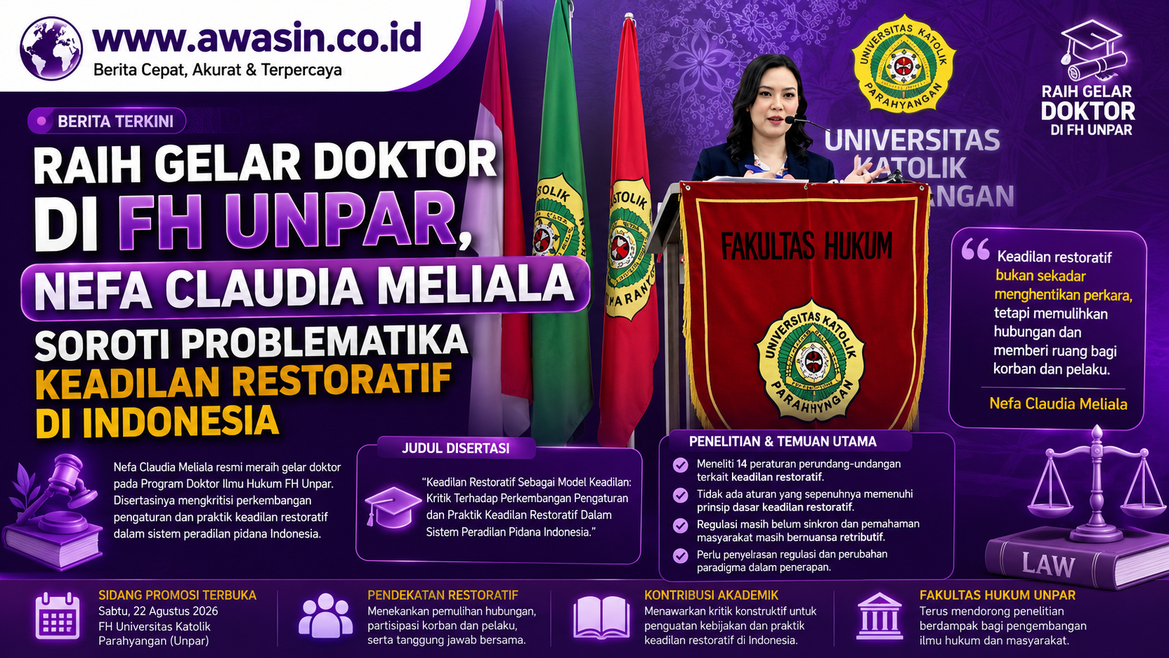 Nefa Claudia Meliala Raih Gelar Doktor, Soroti Ketidaksinkronan Keadilan Restoratif di Indonesia