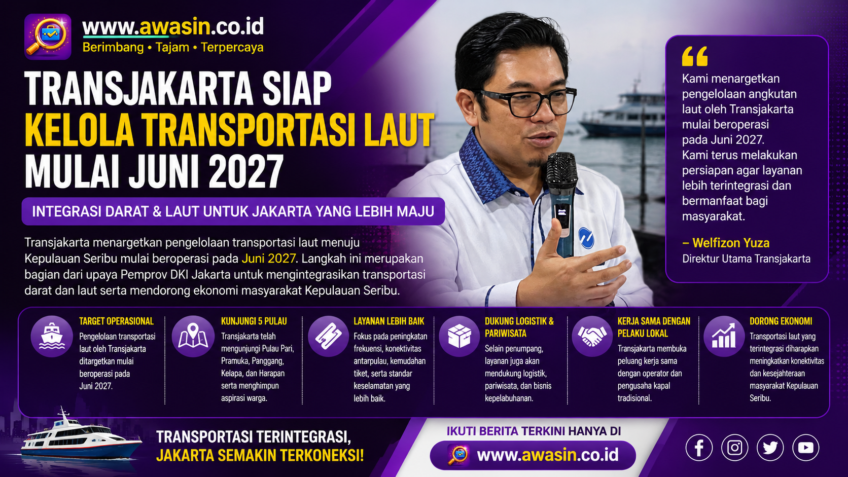 Transjakarta Siap Kelola Angkutan Laut Juni 2027, Ekonomi Kepulauan Seribu Ikut Didorong