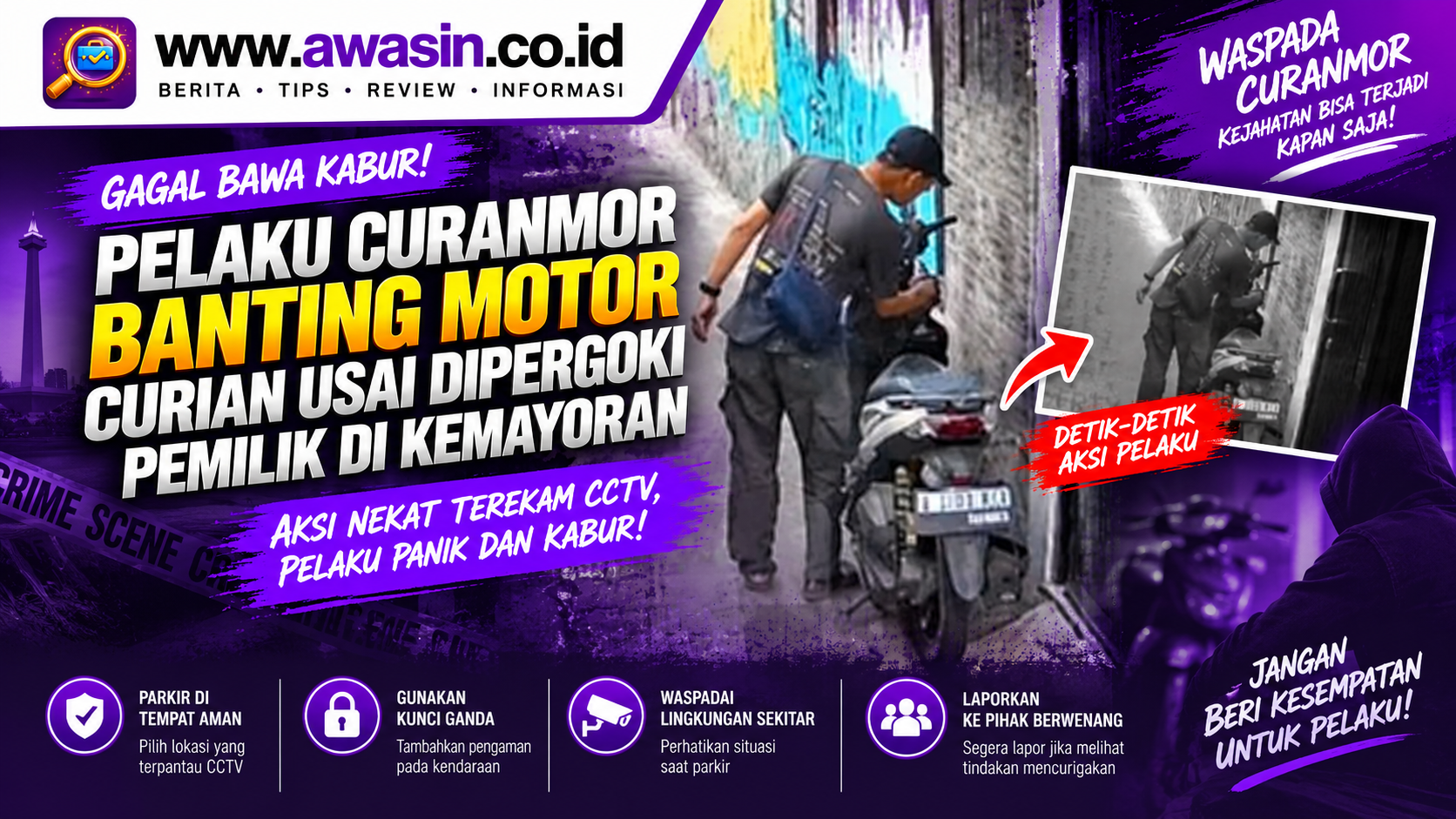Dipergoki Pemilik, Pelaku Curanmor Panik Banting Motor Curian di Kemayoran