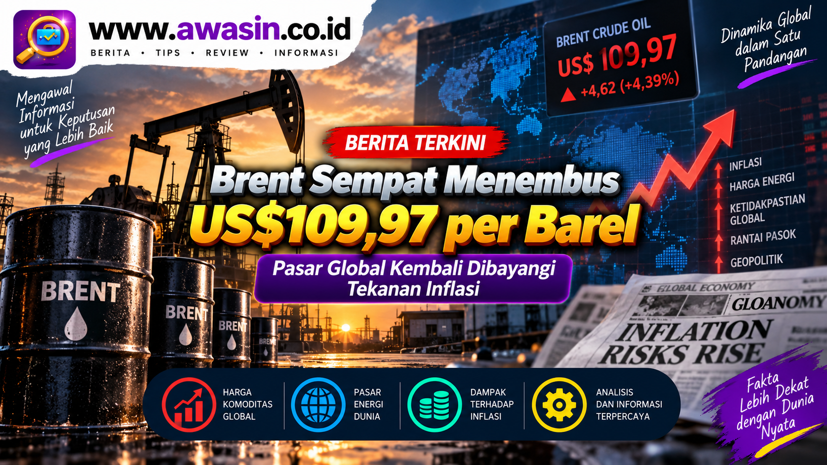 Brent Sempat Menembus US$109,97 per Barel, Pasar Global Kembali Dibayangi Tekanan Inflasi