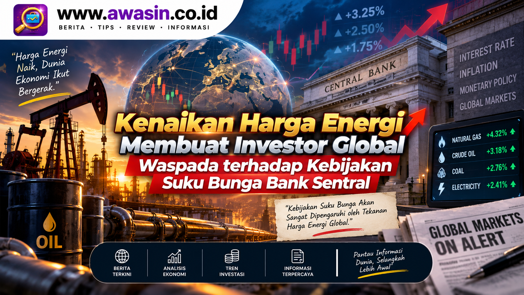 Kenaikan Harga Energi Membuat Investor Global Waspada terhadap Kebijakan Suku Bunga Bank Sentral