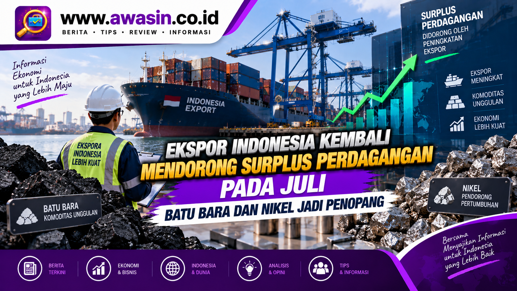 Ekspor Indonesia Kembali Mendorong Surplus Perdagangan pada Juli, Batu Bara dan Nikel Jadi Penopang
