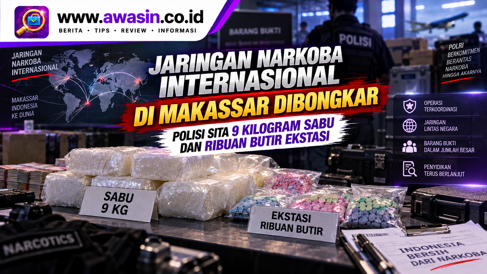Jaringan Narkoba Internasional di Makassar Dibongkar, Polisi Sita 9 Kilogram Sabu dan Ribuan Butir Ekstasi